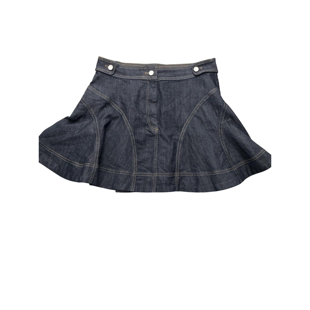 Pilcro Skirt Womens 14 Blue Denim Skater Mini Button Zip Stretch High Waist
